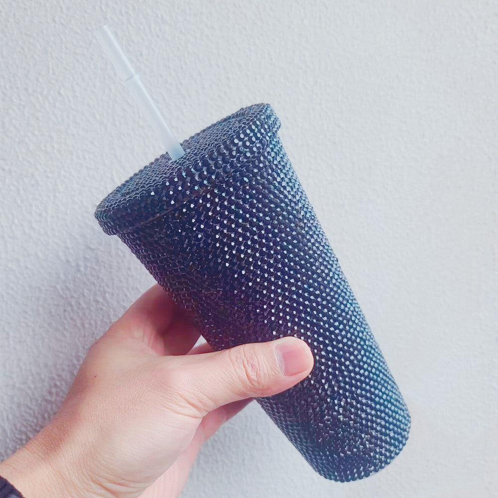 Taza de beber acrílico con incrustaciones de diamantes de doble capa al por mayor